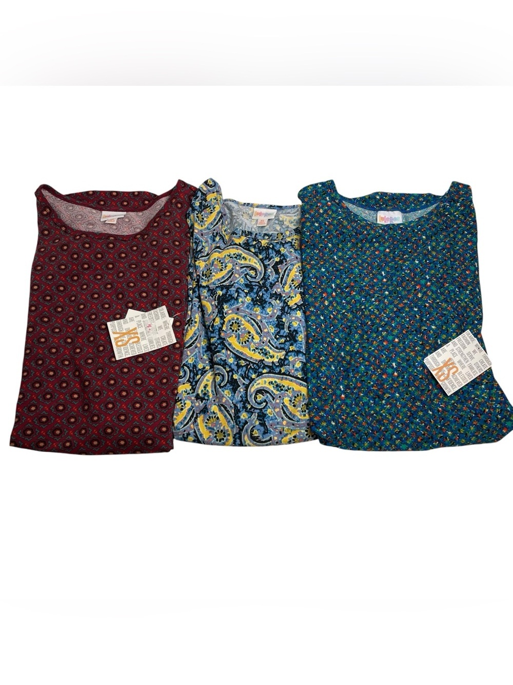 LuLaRoe Irma Tunic Bundle of 3 Red Geometric Paisley Blue Size XS NWT New